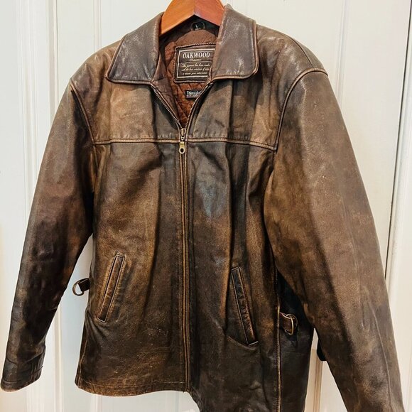 Vintage Distressed Oakwood Classic Leather Jacket Men's Large Johnny Depp Style - Picture 14 of 16